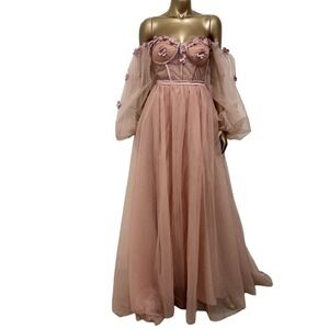 Pink Fairy Tulle Corset Ball Gown Sz 2  Bustier Off Shoulder Party Prom Festival